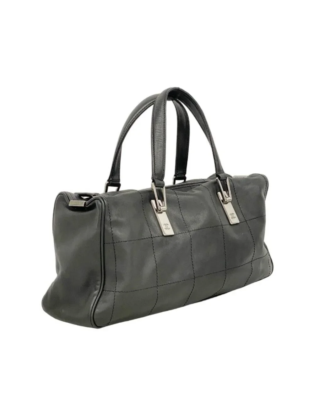Chanel Handbag Choco Bar Lambskin Black Silver